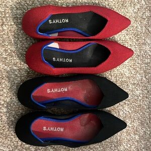 2 pairs of Rothy’s flats point 1 for sale (red and black)